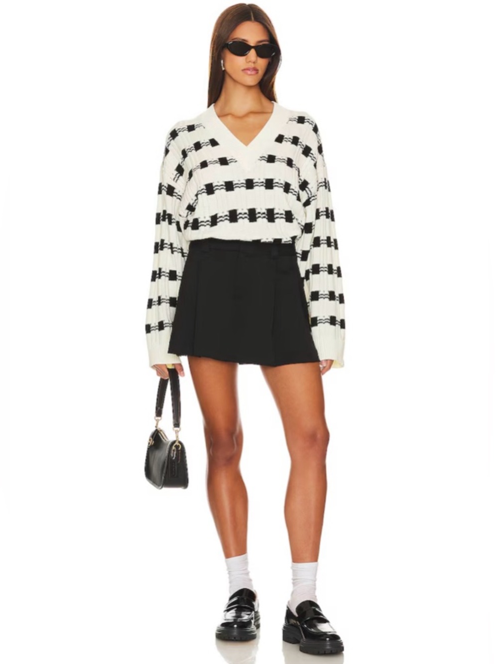 L’Academie Evran Check Sweater in White & Black